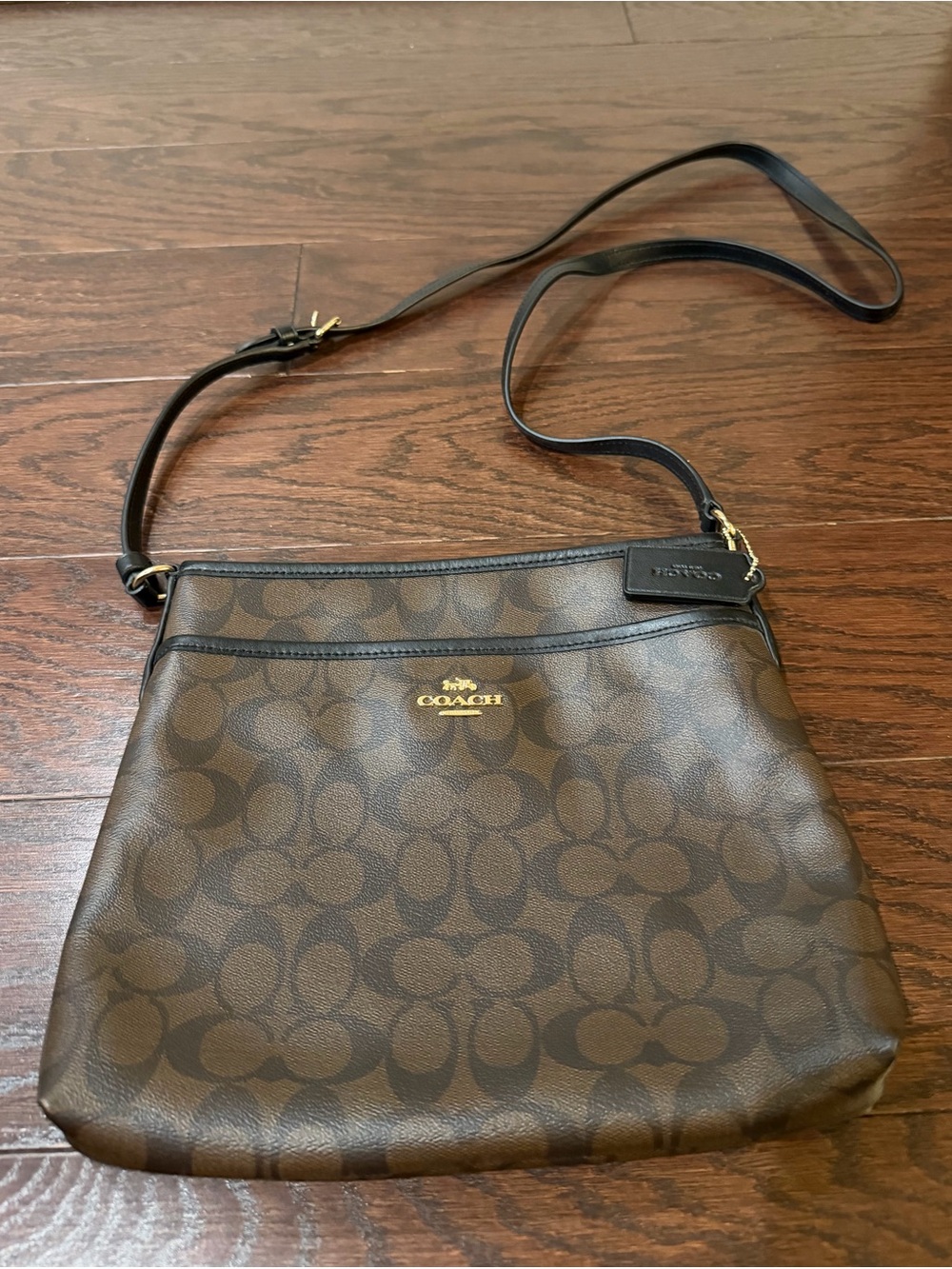 Coach Brown Signature Small Crossbody with Gold Logo